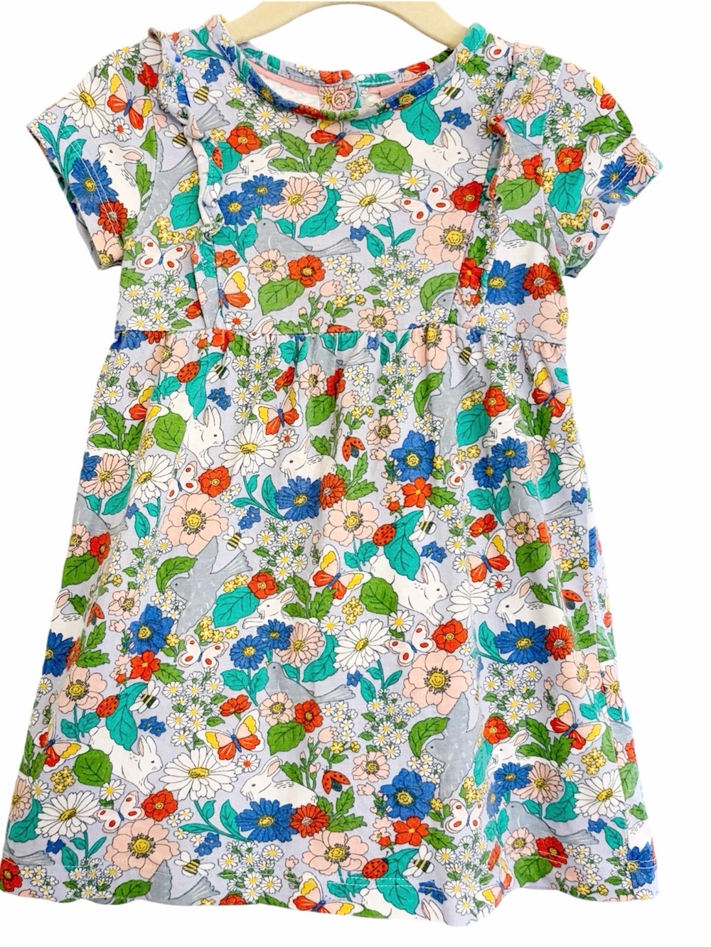 Baby Boden Florabunda Bunny Floral Ruffle Dress, Spring Summer Colorful Cotton